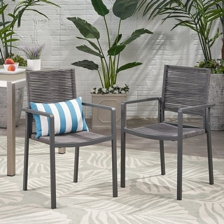 Patios Aluminum Dining Chair Set of 2, Dark Grey Rope Seat Garden Chair Side Chair, Kitchen Dining Room Furniture Dining Chairs