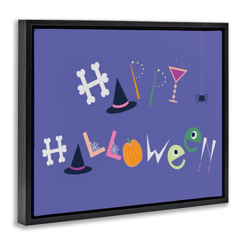 Stupell Eclectic Happy Halloween Framed Floater Canvas Wall Art Design By Sazerelli Designs