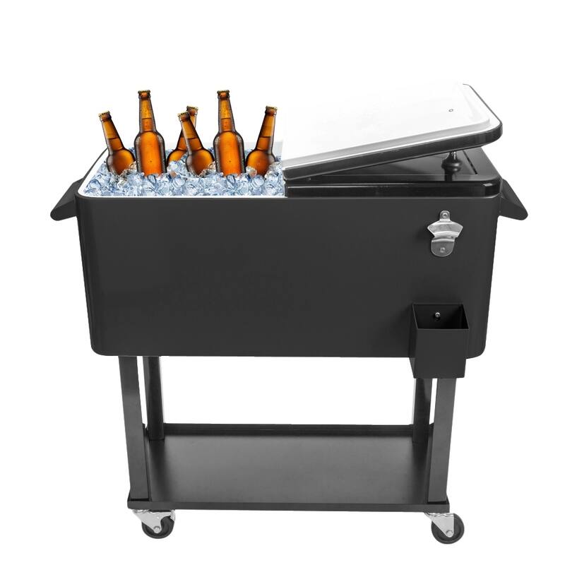 Black Ice Chest Square Foot Tube With Drain Pipe Cooler Cart - N/A