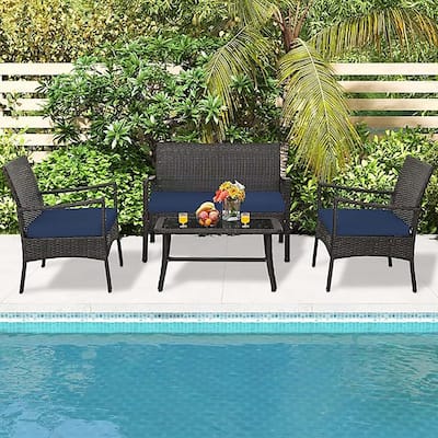 4/8PCS Patio Rattan Wicker Furniture Set Cushioned Armrest & Table