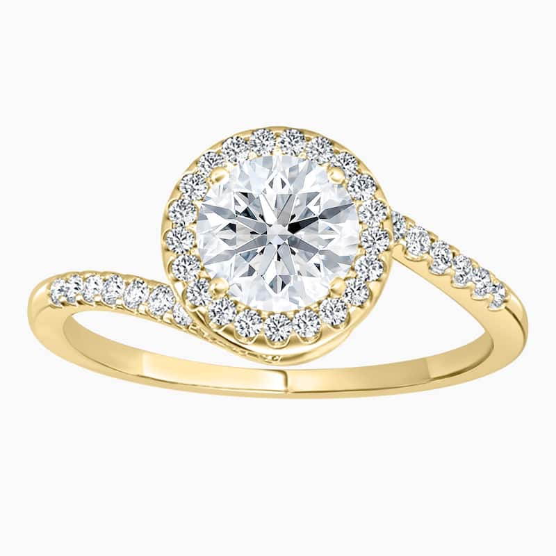 Auriya 14k Gold Round Lab Grown Bypass Halo Engagement Ring 1.00 to 5.00 ct. tw. (F-G, VS) - 4.00 carats - Yellow - 5.5