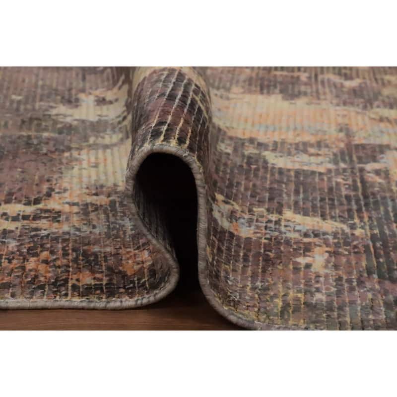 Hand Knotted Oriental Viscose Silk Carpet Modern All-Over Brown Abstract Area Rug - 7' 9'' X 4' 11''