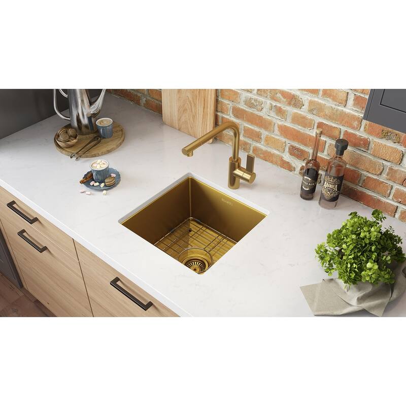 Ruvati 15-inch Matte Gold Stainless Steel Undermount 16 Gauge Kitchen Sink - RVH7015GG