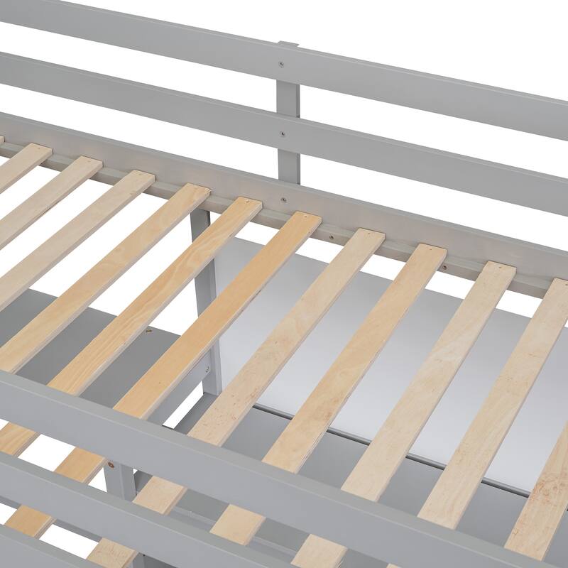 Wooden Twin/Full Size High Loft Bed with Built-in Desk and Shelves