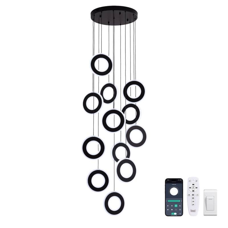 12-Light LED Foyer Chandelier Dimmable Entryway Staircase Hallway Spiral Long Ceiling Chandeliers with Remote/APP Control