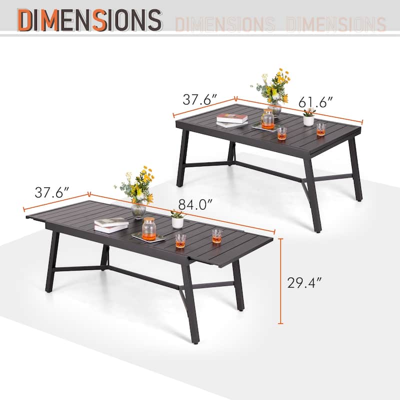 7/9-Piece Patio E-coating Dining Set of 6/8 Stackable Chairs & 1 Extendable Metal Table