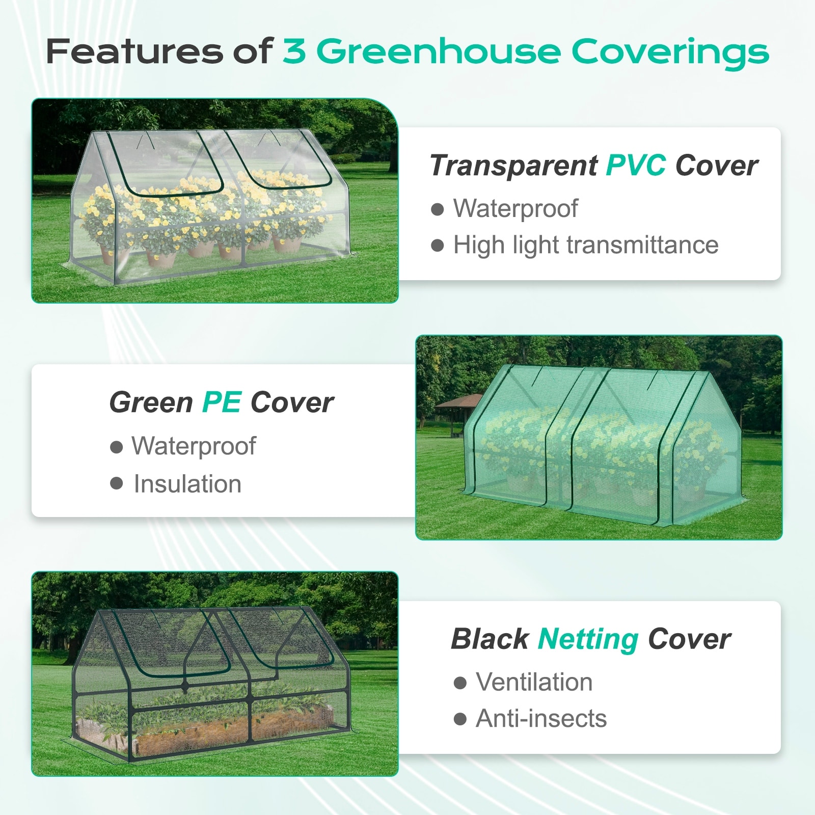 Aoodor 6x3x3 ft Mini Greenhouse with 2 Zipper Doors, 3 Covers - 6