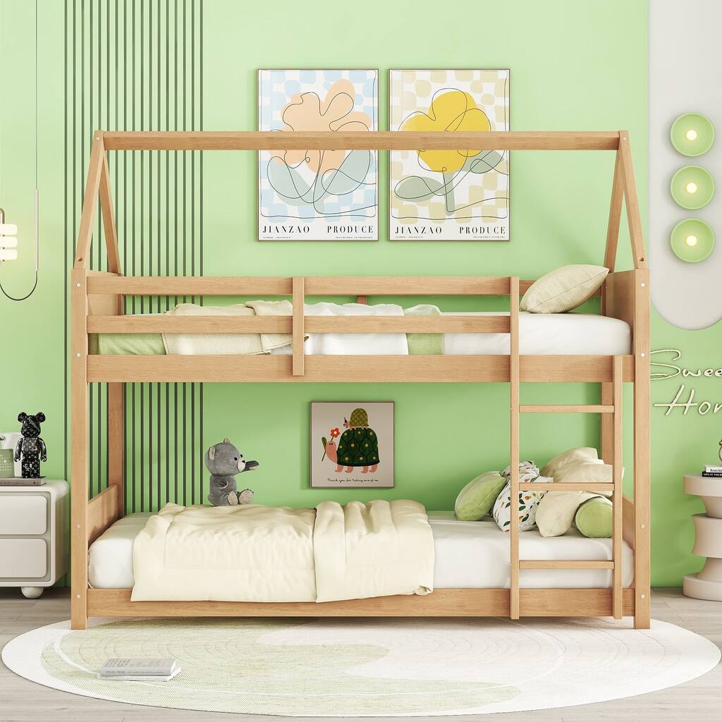 House Floor Bunk Bed with Headboards