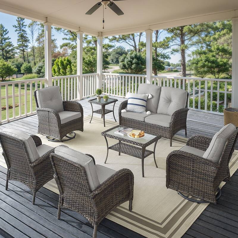 Outdoor Loveseat Sofa Patio Chairs with Swivel Chairs - Brown - Beige