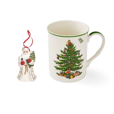 Spode Christmas Tree Mug and Santa Ornament Set