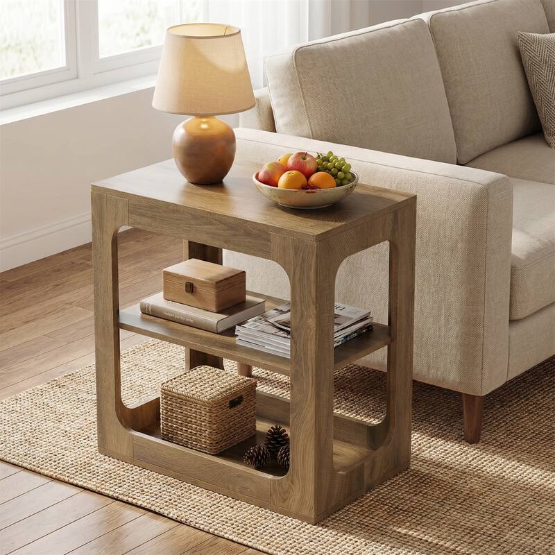 23.6" End Table with Storage Shelves, 3-Tier Side Table for Living Room - Brown(1pc)
