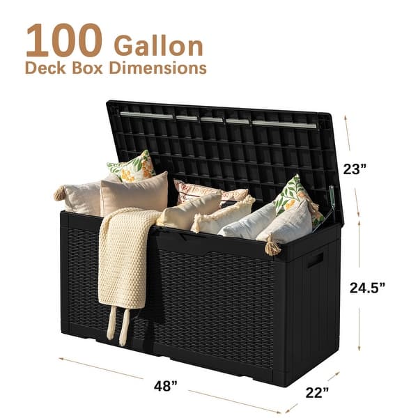 100 Gallon Deck Box, Waterproof Resin Outdoor Storage Box for Outside ...
