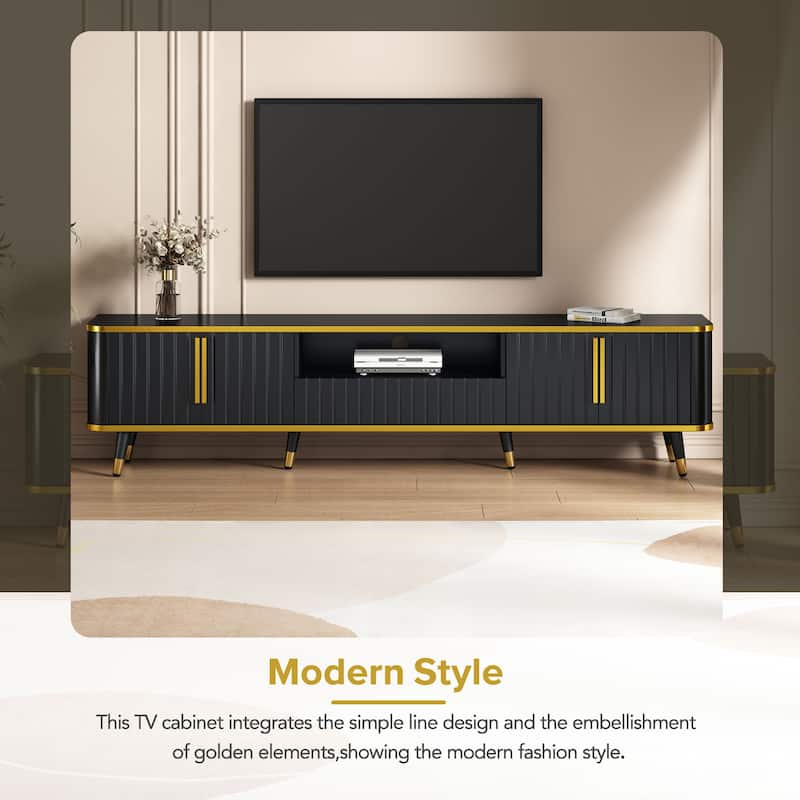 Gold+Black 78.8" TV Stand with Open Storage Shelf, Cabinets and Drawers for TVs Up to 85"