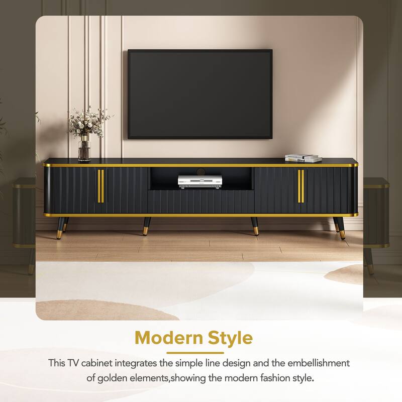 Modern Luxury Minimalism TV Stand, for TVs Up to 85" with Open Storage Shelf 2 Cabinets and 1 Drawers, for Living Rooms, Black