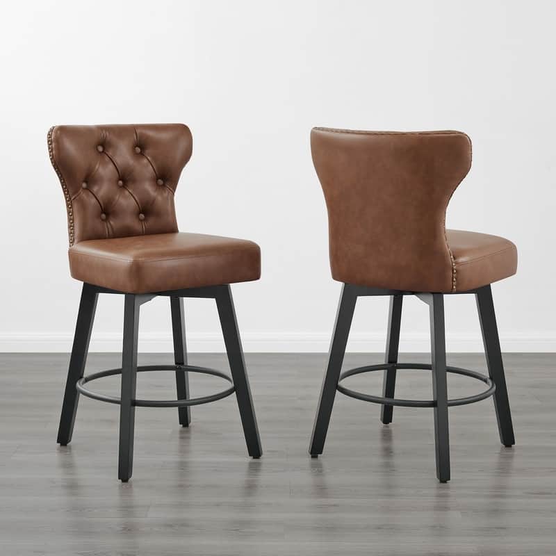 Logan Swivel Bar Stools Tufted Wingback with Nail Head