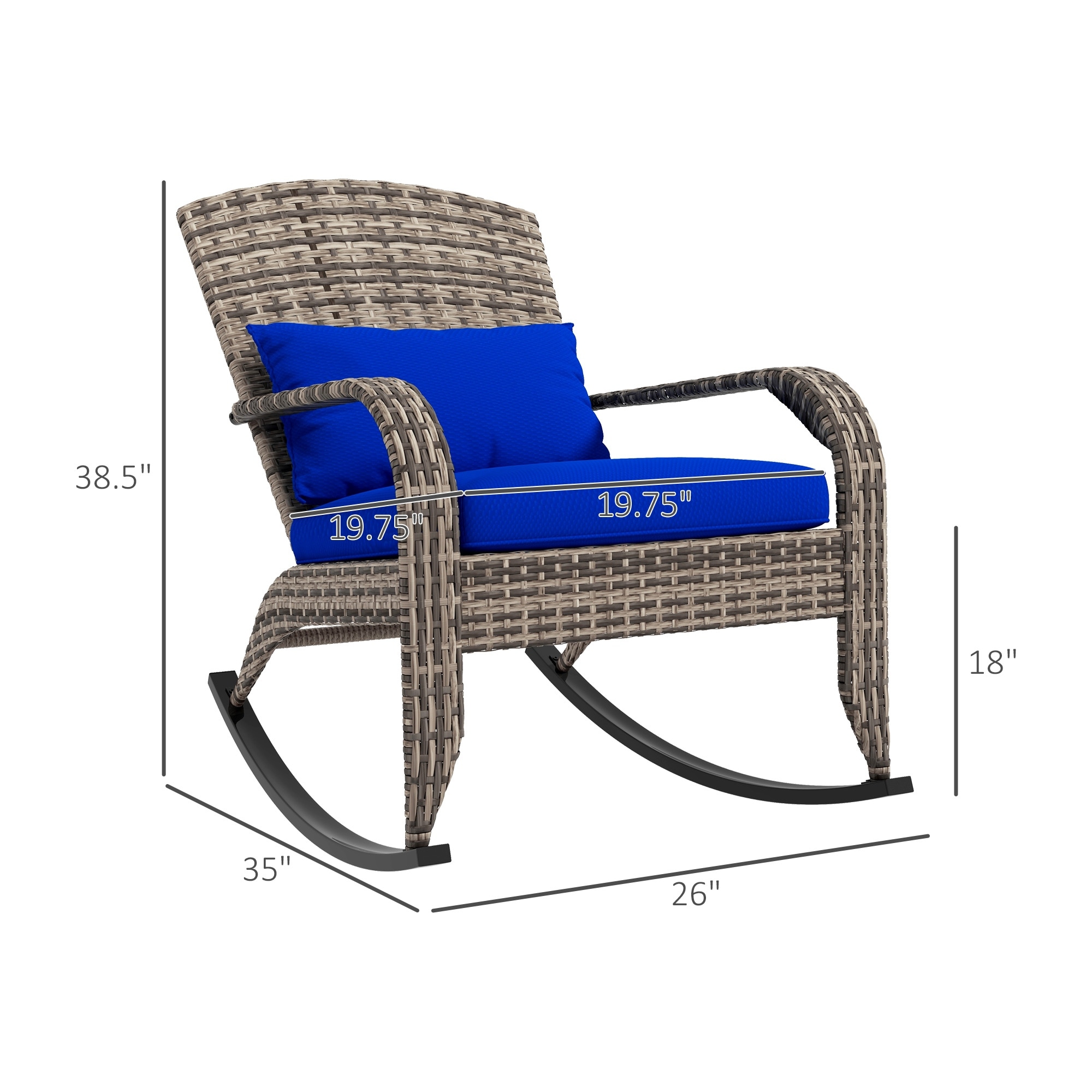 Outsunny Outdoor Wicker Adirondack Rocking Chair Patio Rattan Rocker Chair with High Back Seat Cushion and Pillow for Garden Grey
