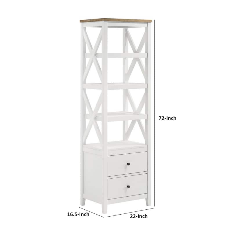 Sac 72 Inch Media Tower Pier, 4 Shelves, 2 Drawers, Asian Hardwood, White
