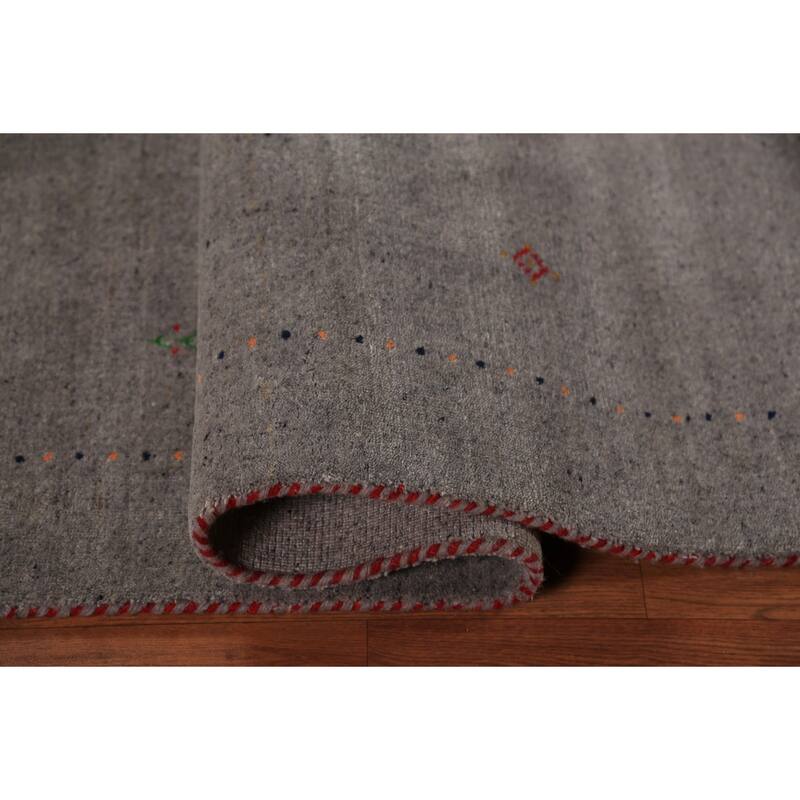 Tribal Gabbeh Oriental Area Rug Handmade Grey Wool Carpet - 5'9" x 7'8"