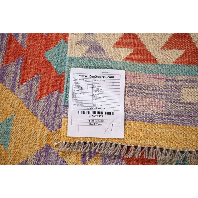 Multi-Color Southwestern Kilim Accent Rug Hand-Woven Wool Carpet - 3'1"x 4'9"