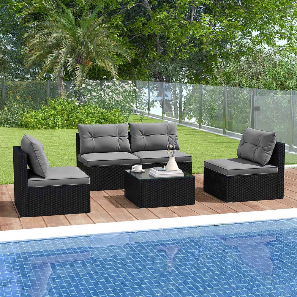 Costway 5 Piece Outdoor Furniture Set with Seat & Back Cushions - See Details