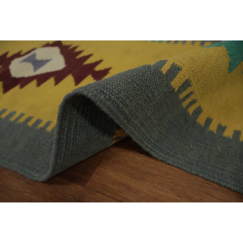 Hand Woven Oriental 100% Wool Carpet Southwestern Tribal Greys & Charcoal Kilim Area Rug - 11' 10'' X 8' 10''