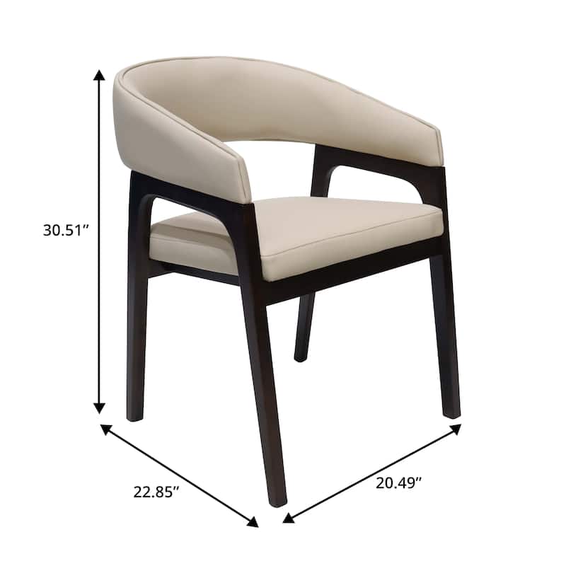Cali Leather Dining Chair with Rubberwood Legs for Modern Kitchend and Dining Room Accent Arm Chair With Curved Open Back Design