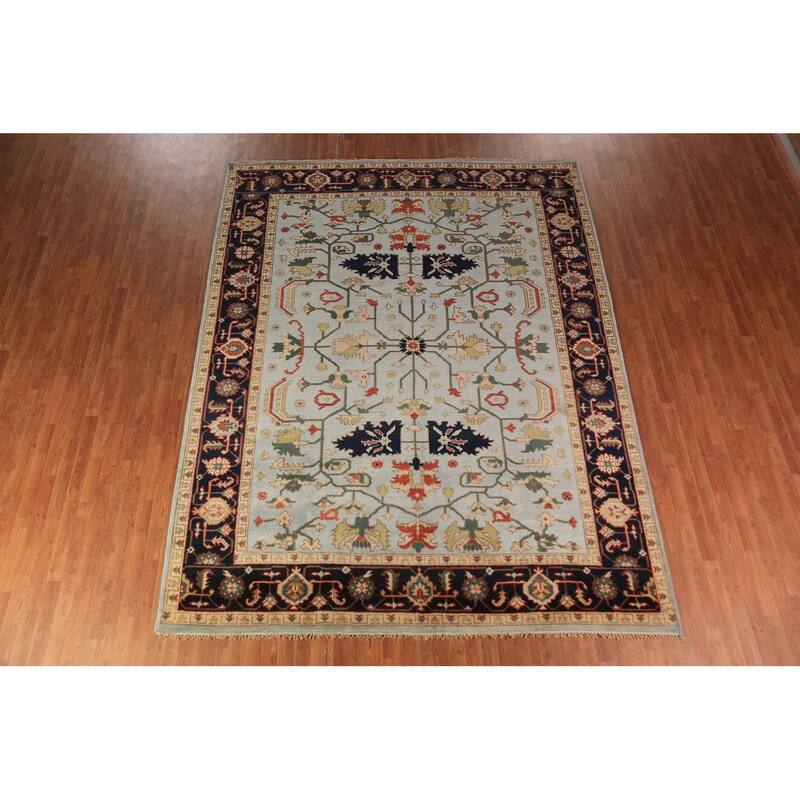 Light Blue Oushak Indian Area Rug Handmade Wool Carpet - 9'0"x 11'8"