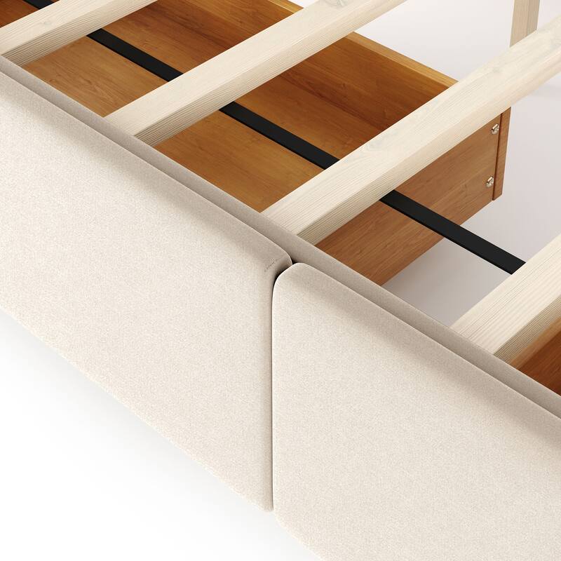 Upholstered Platform Bed with Classic Headboard and 4 Drawers, No Box Spring Needed, Linen Fabric, Queen Size