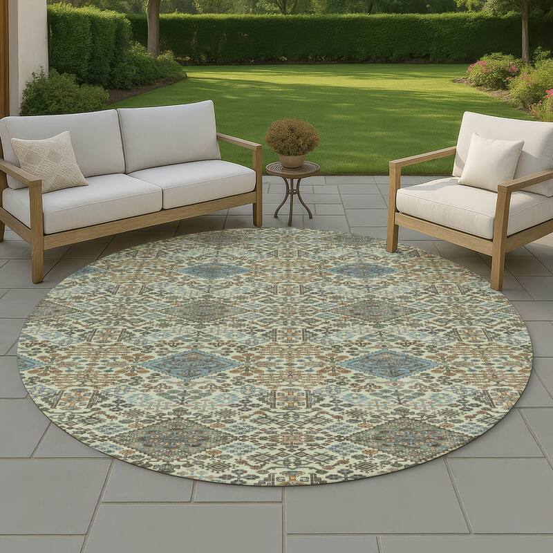 Machine Washable Indoor/ Outdoor Global Flory Chantille Rug - Celery - 8' x 8'