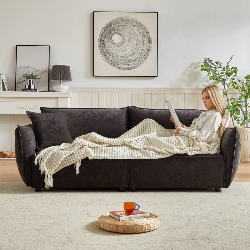 Modern Living Room Sectional, Black Fabric Sofa with Comfortable Seating and Easy Installation