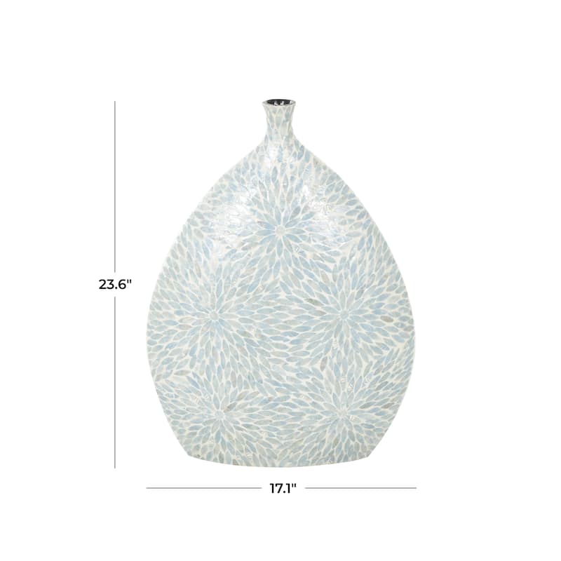 Mother of Pearl Shell Floral Handmade Large Mosaic Decorative Vase with Cream Underlay - Light Blue - Roche River Decor