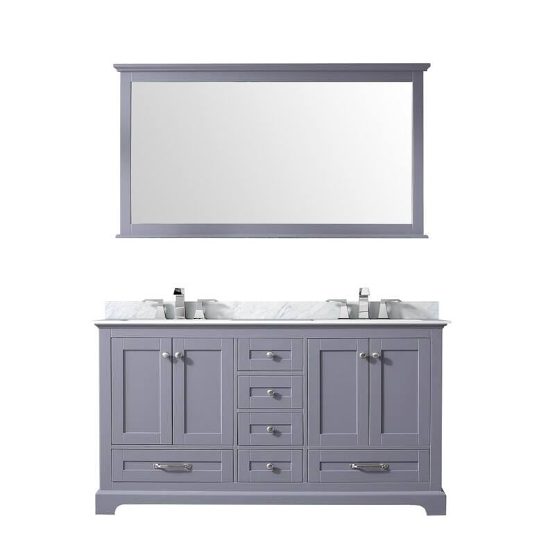 Dukes 60 in. W x 22 in. D Navy Blue Double Bath Vanity, Carrara Marble Top, Faucet Set, and 58 in. Mirror