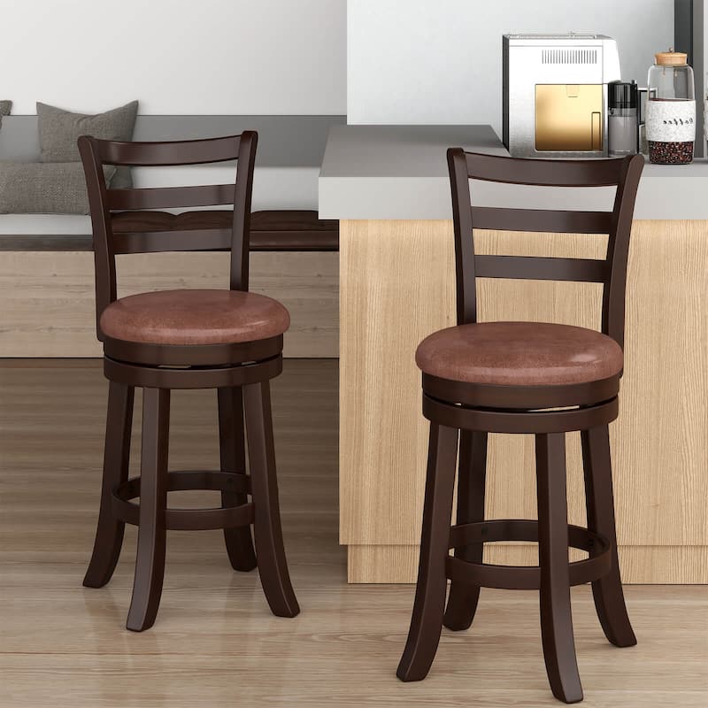 Costway 26” Counter Height Swivel Barstools Set of 2/4 with Back, Faux - Cappuccino
