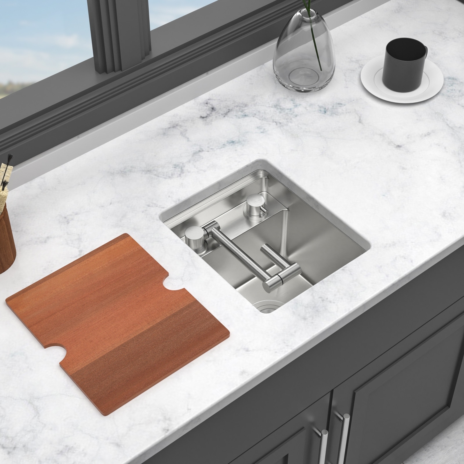 13" Undermount Workstation Bar Sink with Folding Faucet 13x15x9 inch Single Bowl 16 Gauge Stainless Steel Kitchen Sinks