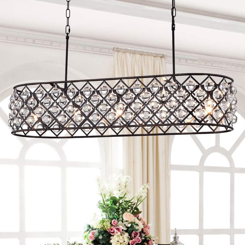 Oil Rubbed Bronze 5-Light Oval Kitchen Island Light with Crystal Spheres - Oil Rubbed Bronze