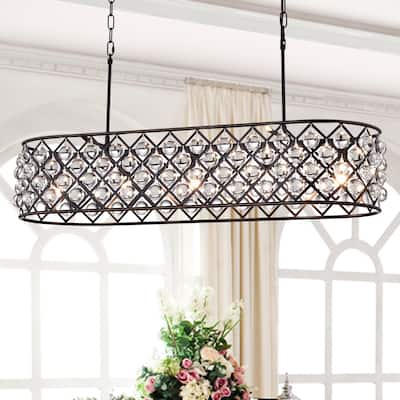 Oil Rubbed Bronze 5-Light Oval Kitchen Island Light with Crystal Spheres - Oil Rubbed Bronze