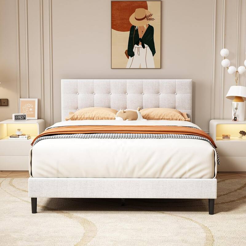 Alazyhome Square Tufted Upholstered Platform Bed Frame