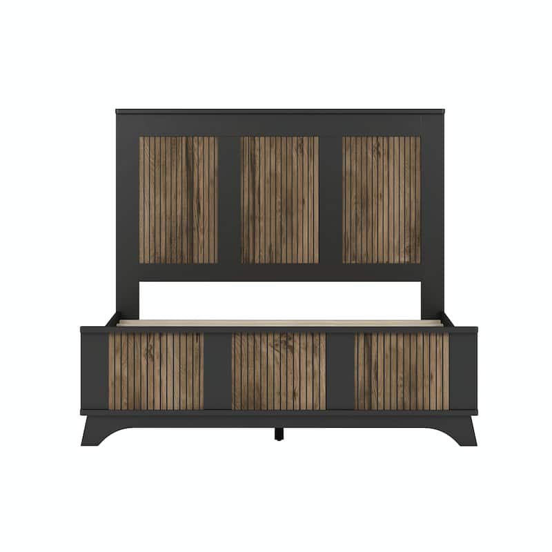 4-Piece Bedroom Set: Farmhouse Platform Bed, Nightstand, and Dresser with Metal Handles
