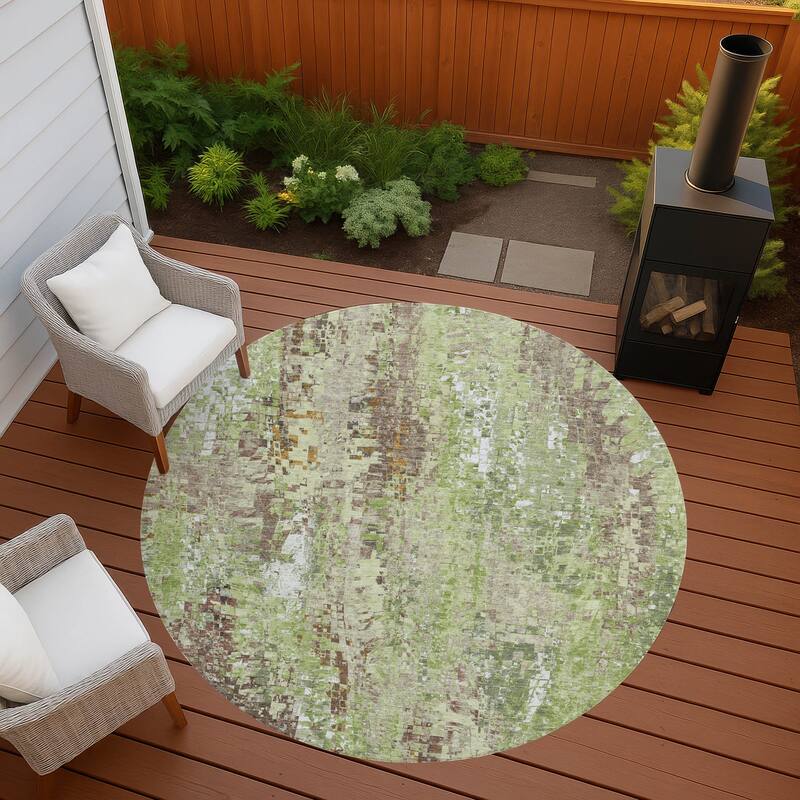 Machine Washable Indoor/ Outdoor Abstract Pixels Chantille Rug - Green - 8' x 8'