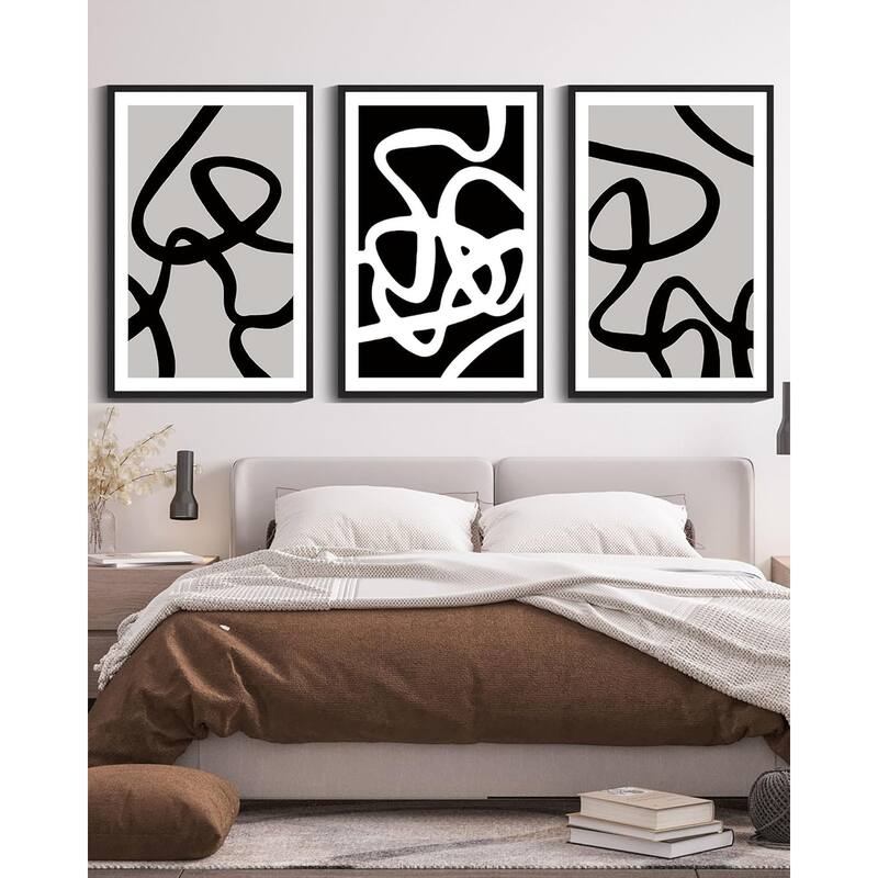 Black and White Lines Abstract Wall Art Ink Wash Minimalist