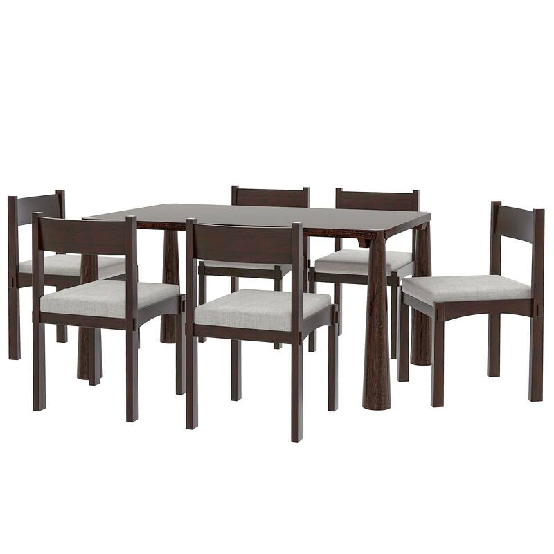 7-Piece Retro Dining Set For Six - Wooden Table With Upholstered Chairs, Perfect For Kitchens And Dining Rooms