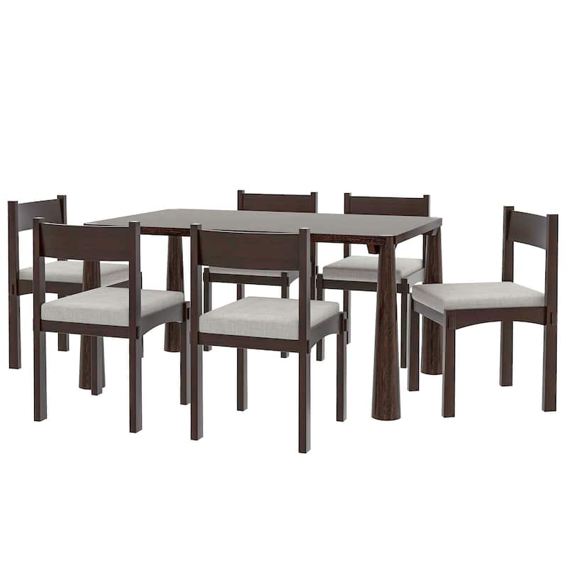 Roomfitters 7-Piece Vintage Wood Dining Set for 6 with Upholstered Chairs, Retro Kitchen or Dining Room Furniture