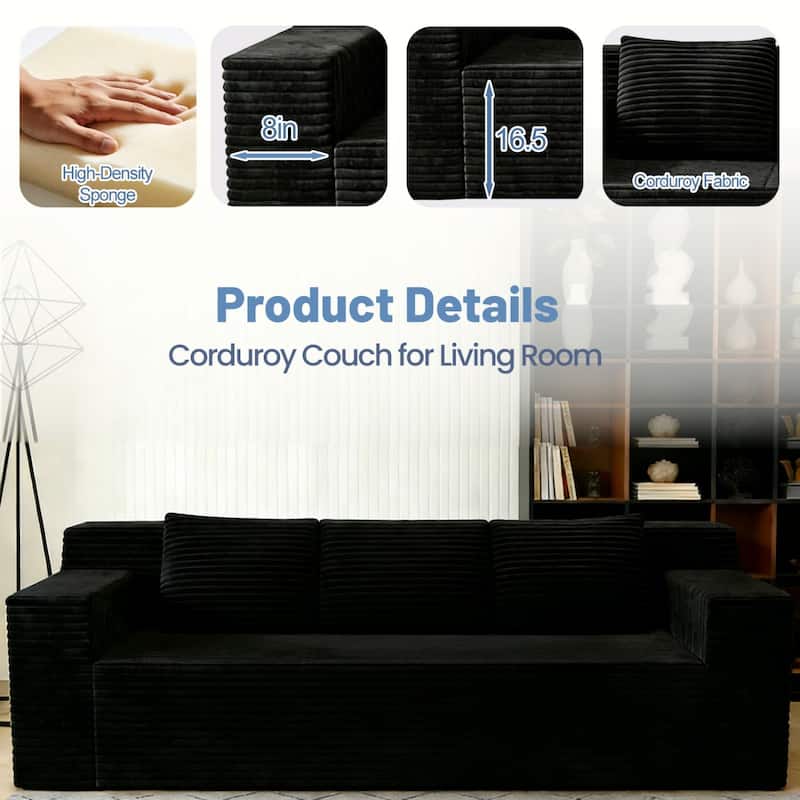 71" Corduroy Fabric 3-Seater Sectional Sofa, No Assembly Required