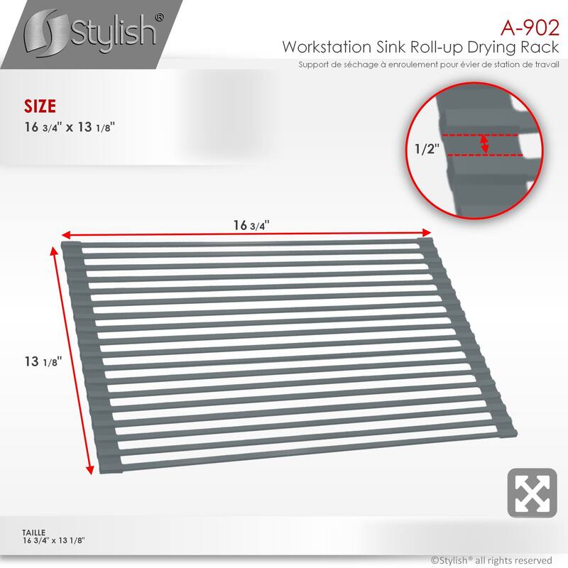 16 3/4" Dark Gray Workstation Sink Roll-up Drying Rack/Trivet