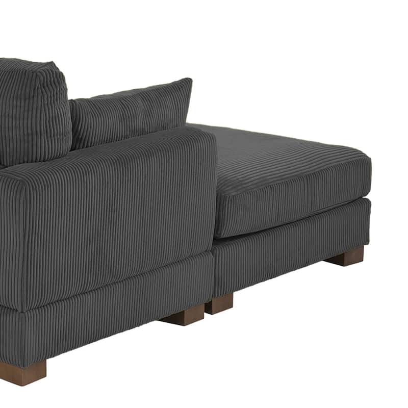 84'' L-Shaped Corduroy Comfy Couch Modular Sectional Sofa With Ottoman