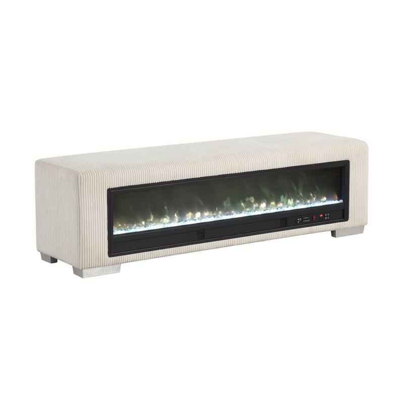 Furniture of America Goffney Chenille Bench with Fireplace Simulator and Bluetooth Audio