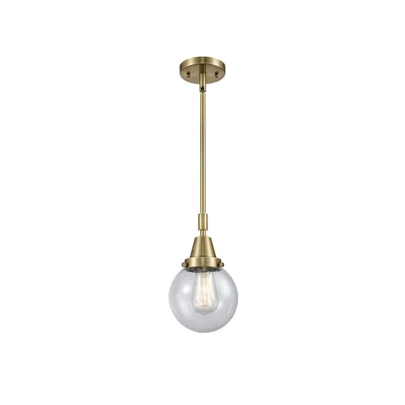 Innovations Lighting 447-1S-11-6 Beacon Pendant Beacon 6" Wide Mini - Antique Brass / Seedy