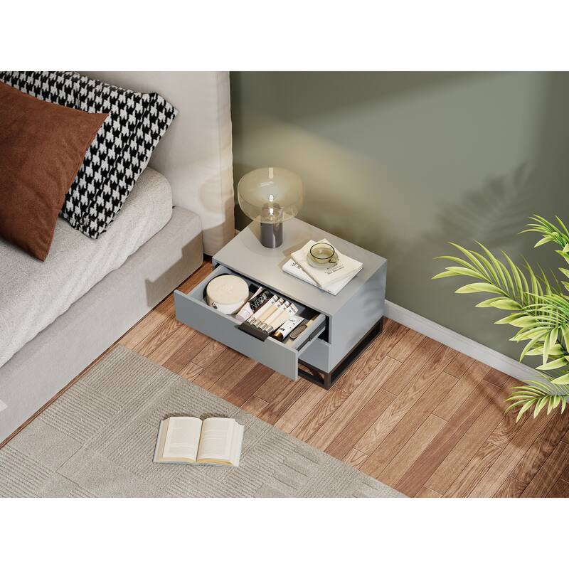 22" Grey white Nightstand with 2 Drawer , Small Dressers for Closet, Wood Storage Cabinet for Hallway Bedroom Entryway, Sofa