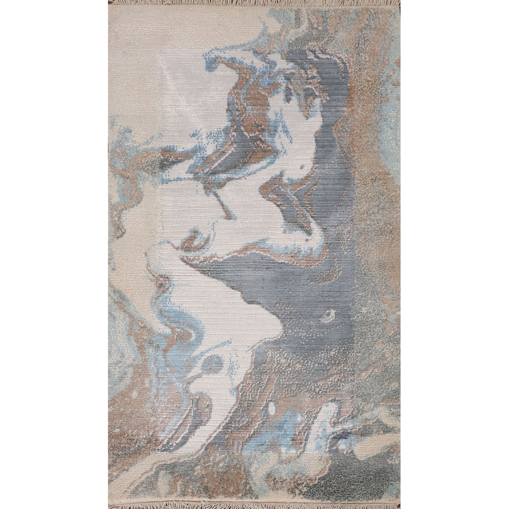 Modern Abstract Accent Rug Hand-Knotted Wool Carpet - 2'8"x 4'10"