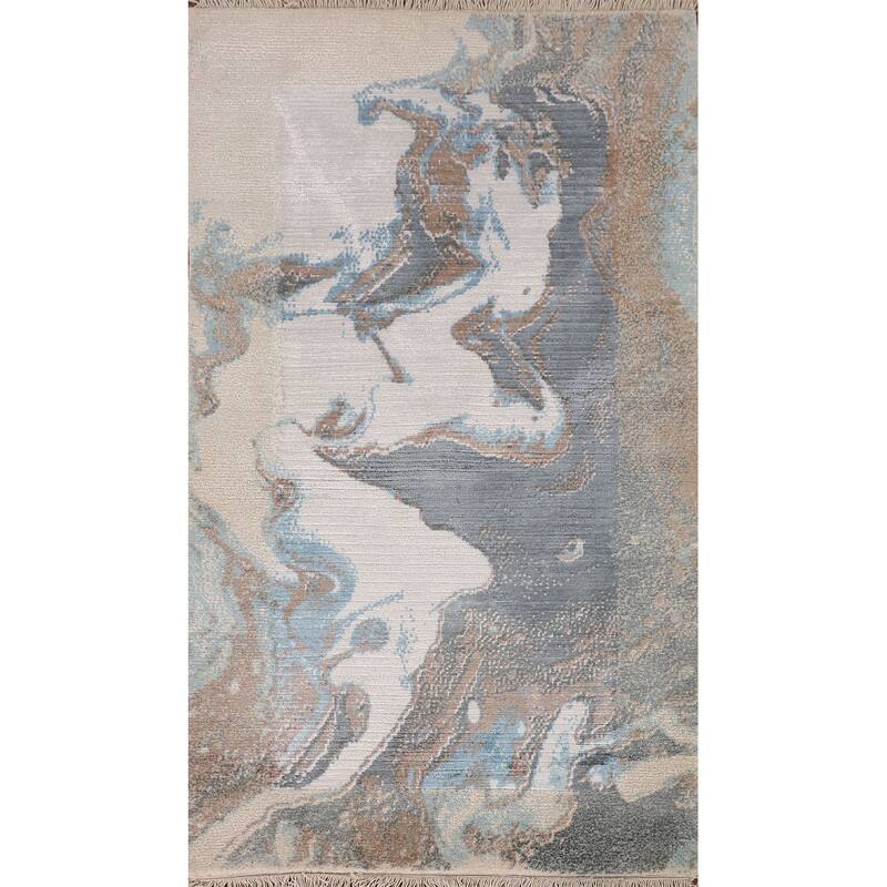 Modern Abstract Accent Rug Hand-Knotted Wool Carpet - 2'8"x 4'10"